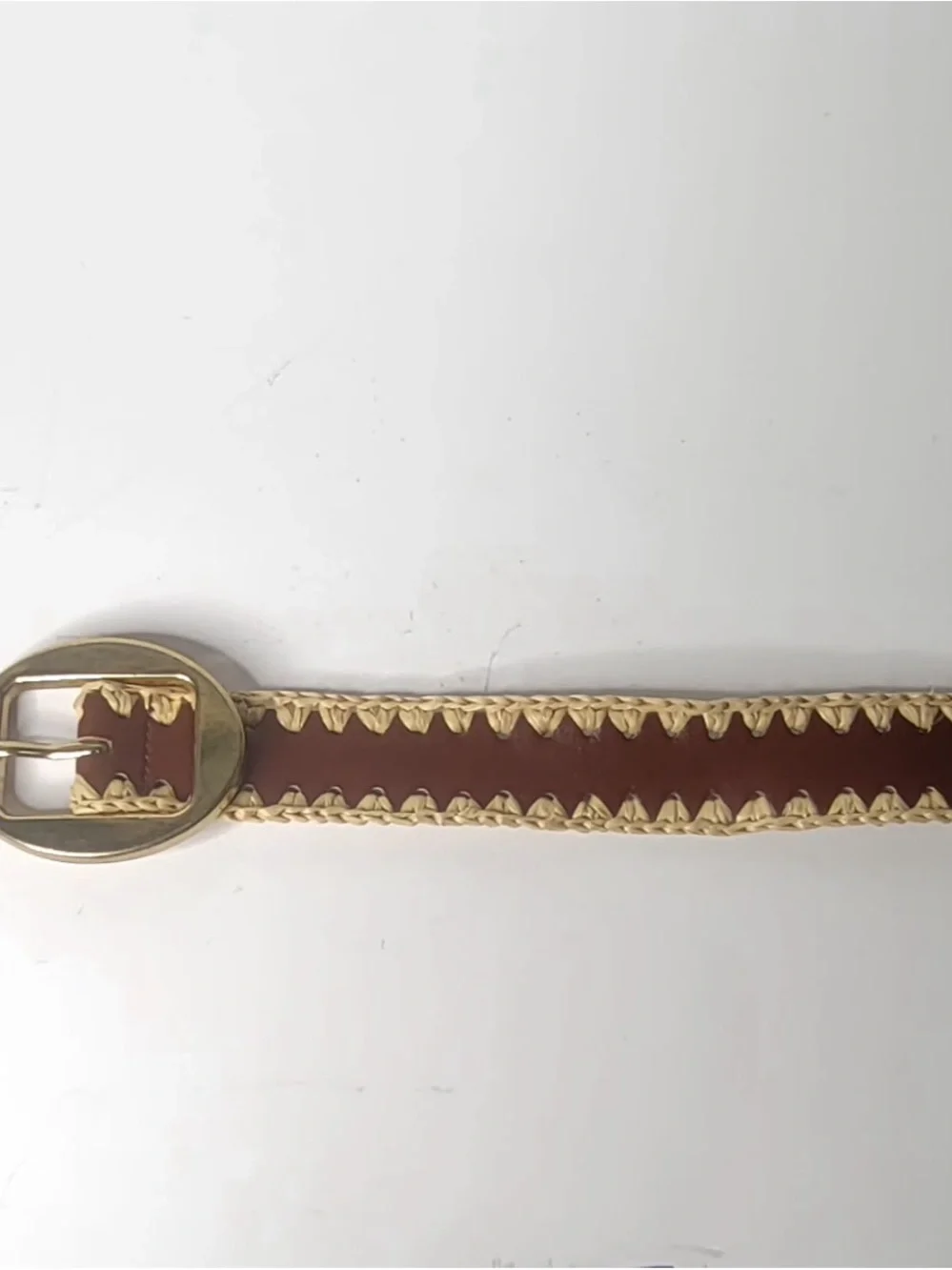 Mango handwoven edge brown leather belt whit gold buckle size S
